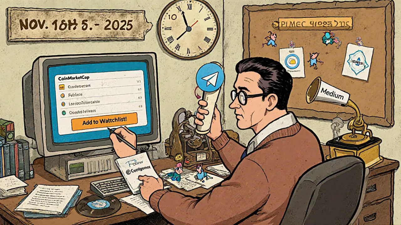 1950s-style man completing five quirky airdrop tasks at a cluttered desk with CRT monitor and telegram message.