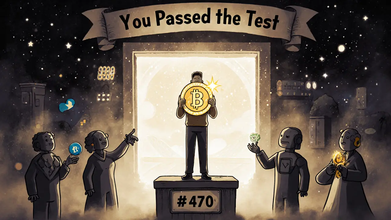 One winner stands on podium holding CONV token while 999 others fade away for missing airdrop requirements.