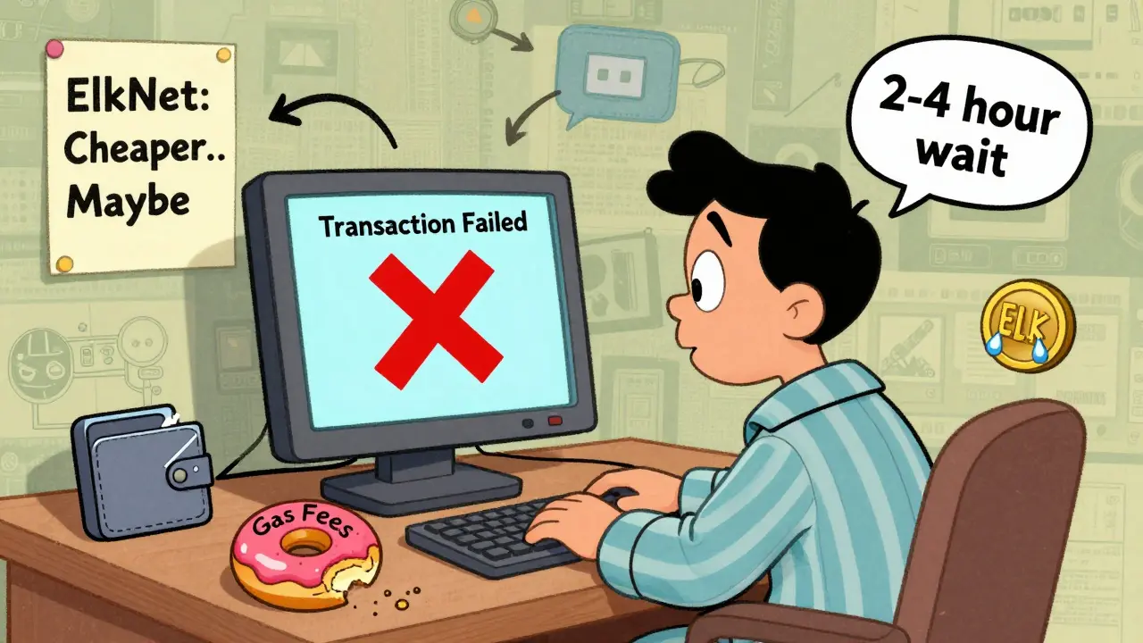 A confused user surrounded by failed crypto transactions and Discord messages in a vintage cartoon style.