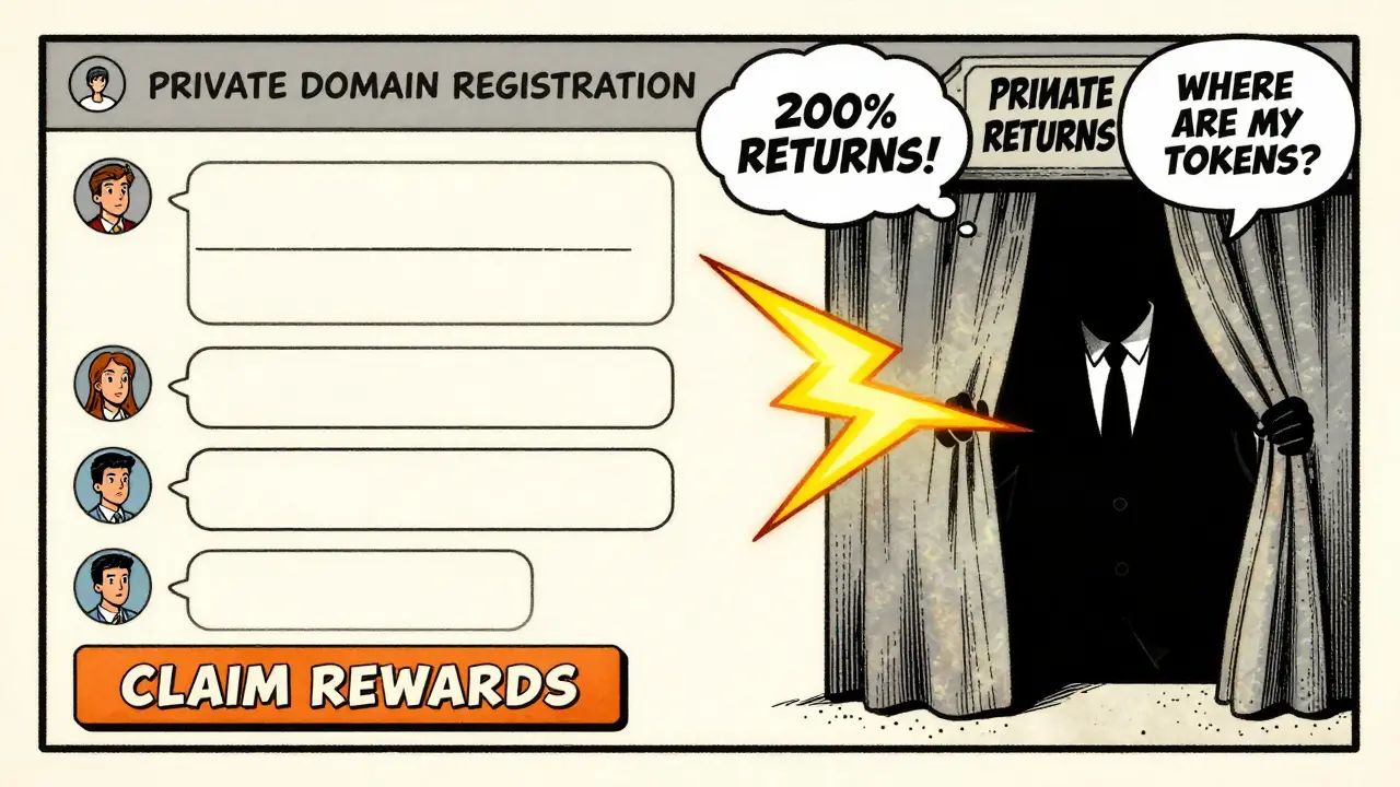 A fake social media interface with a glowing 'CLAIM REWARDS' button leading to nothing, in retro cartoon style.