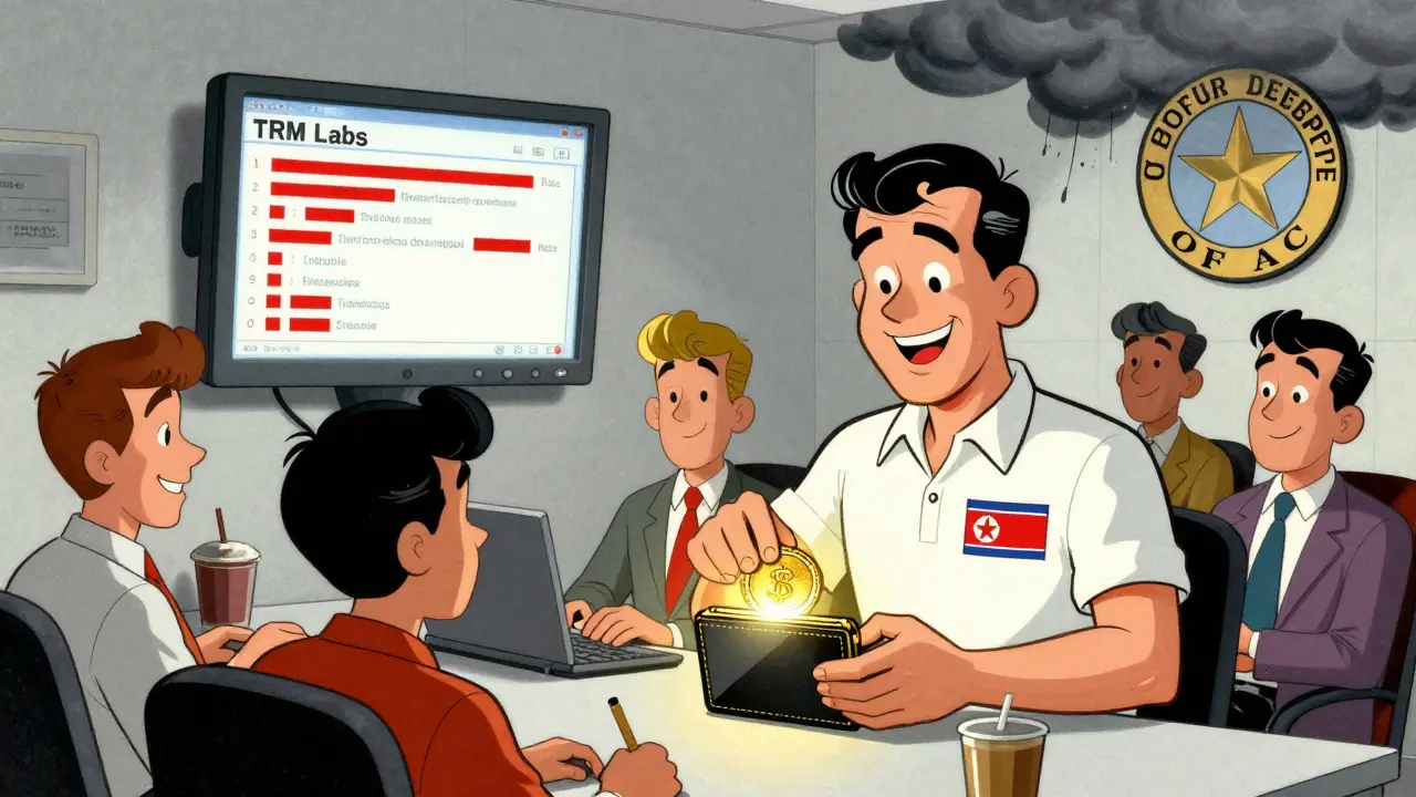 A remote worker secretly copies a crypto seed phrase while a startup team remains unaware, with sanctions looming in the background.