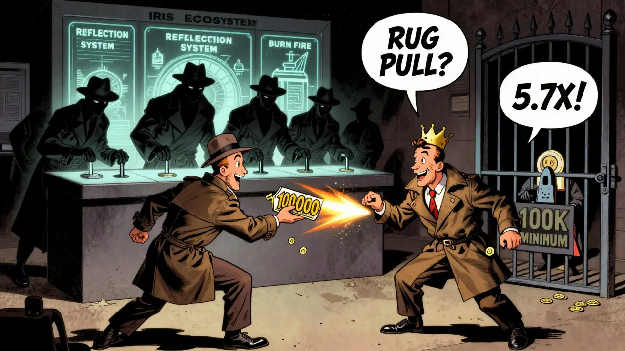 Mysterious figures control an ecosystem system while one user celebrates with tokens and another is locked out.