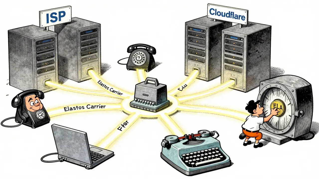 Cartoon devices linked by glowing tunnels, bypassing corporate servers to unlock personal data.