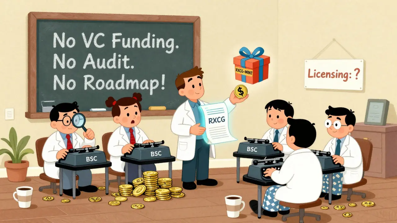 Tiny team of cartoon workers surrounded by signs of no funding or audits