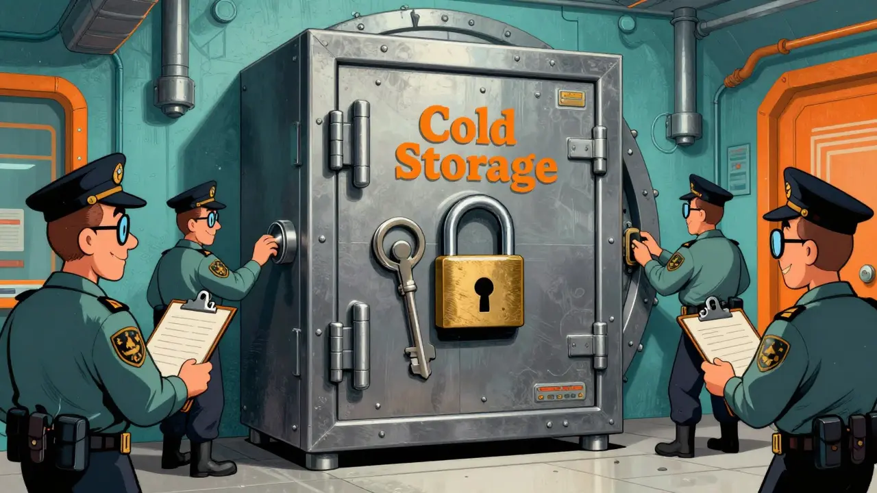 A heavy steel vault representing secure cold storage for cryptocurrency.