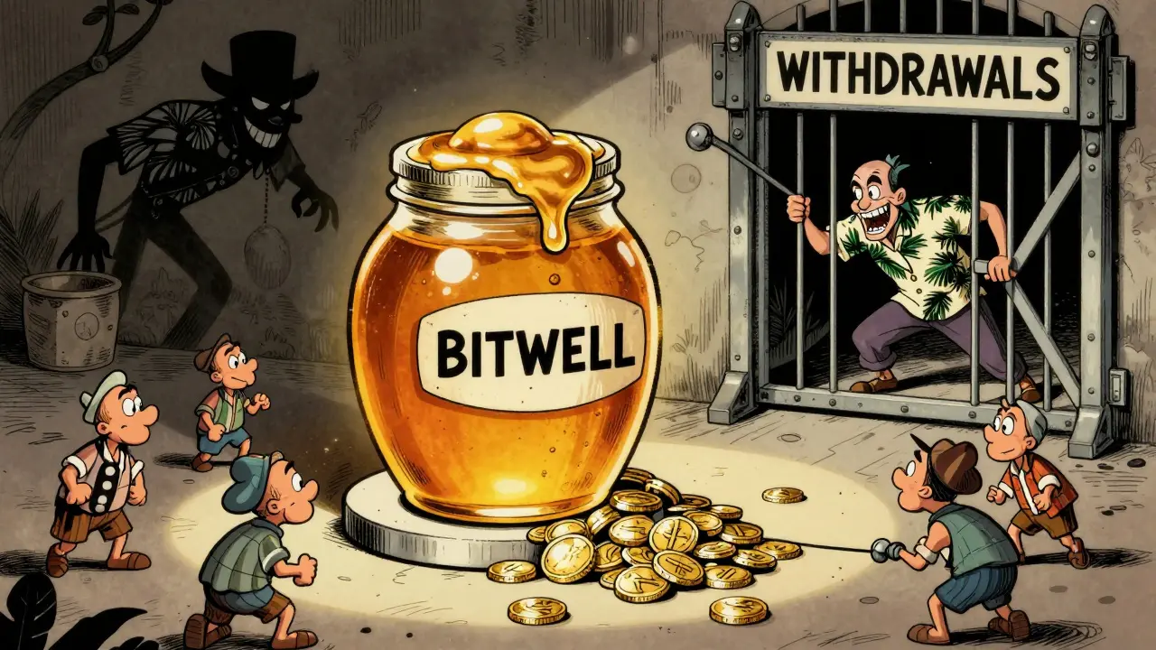 Cartoon illustration of a honey pot trap with coins and a closed withdrawal gate.
