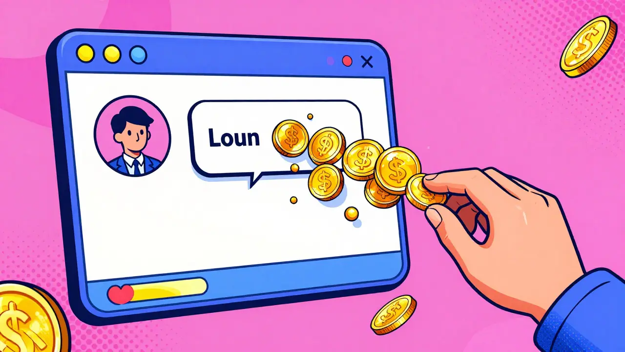 Retro illustration of a social media post turning into a stream of golden coins.