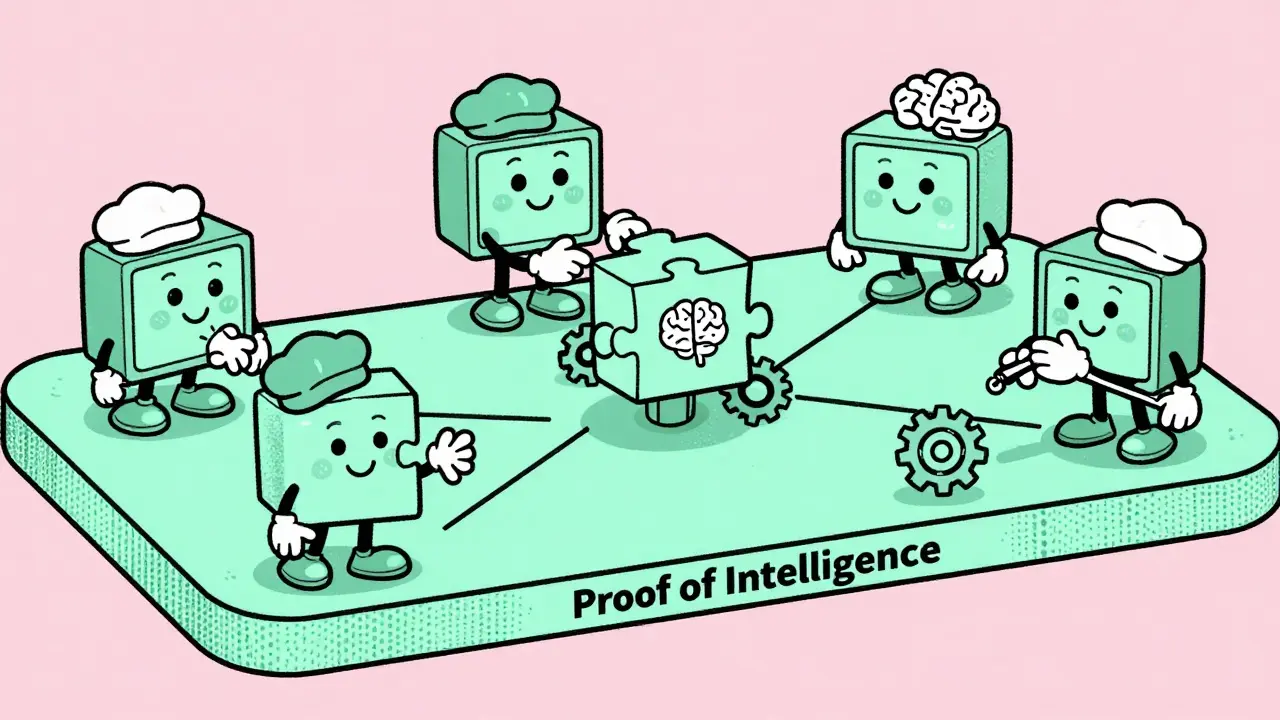 Friendly computers solving puzzles for Proof of Intelligence