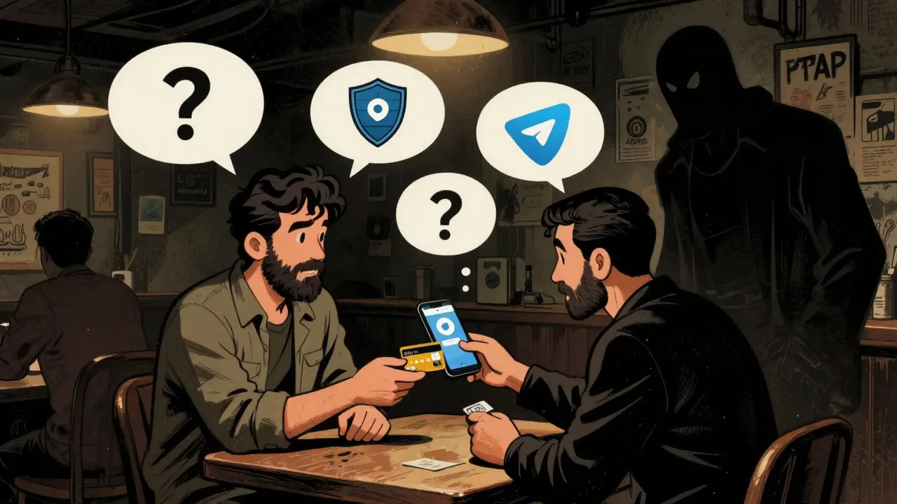Underground P2P crypto trade between two people in a cafe