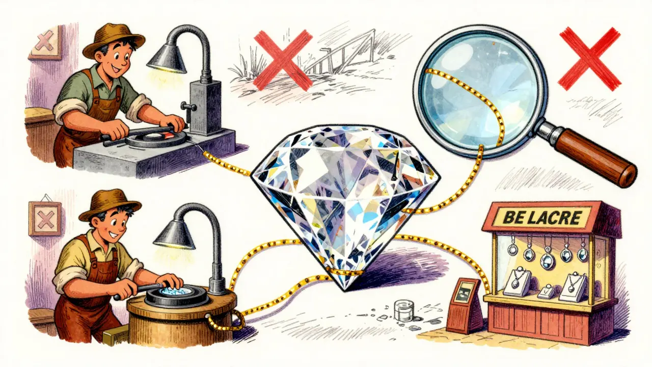 Cartoon showing diamond provenance and ethical sourcing