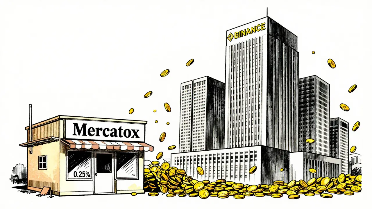 Cartoon comparison of small exchange vs large competitor building