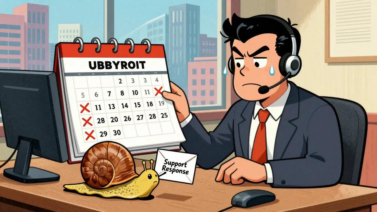 Frustrated trader waiting for slow customer support represented by a snail