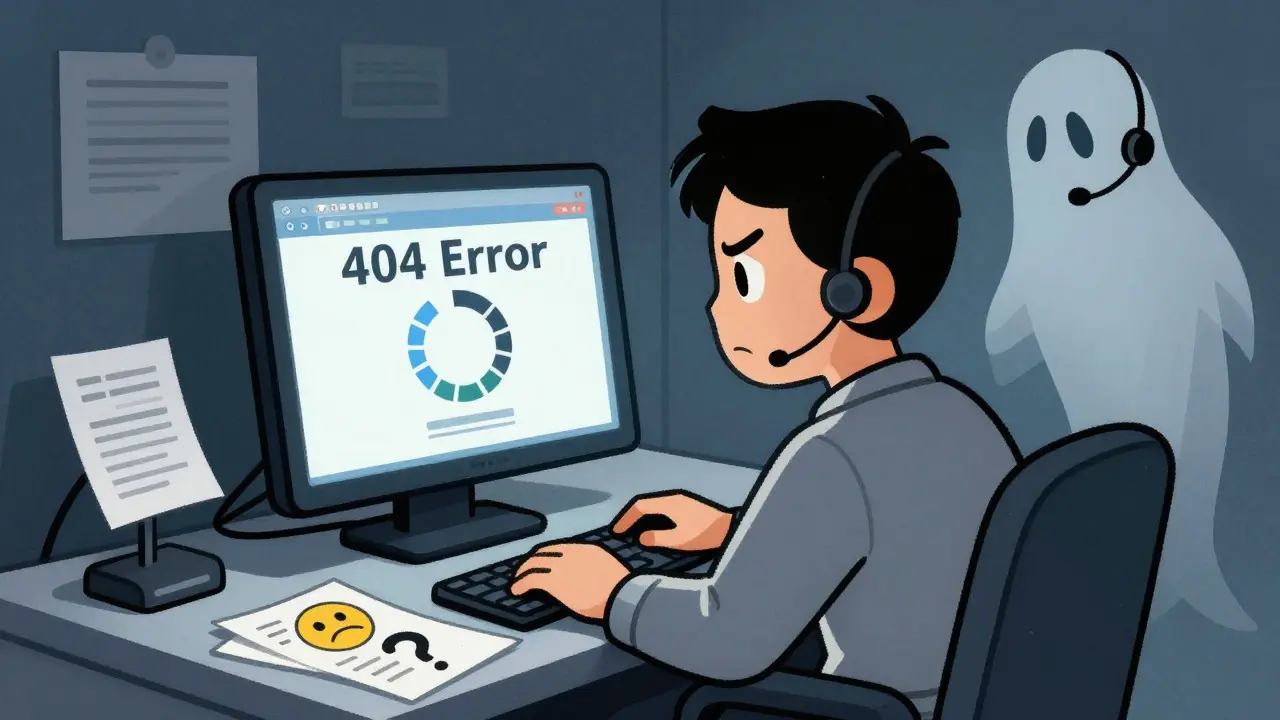 Frustrated user facing 404 error and vanishing support ghost