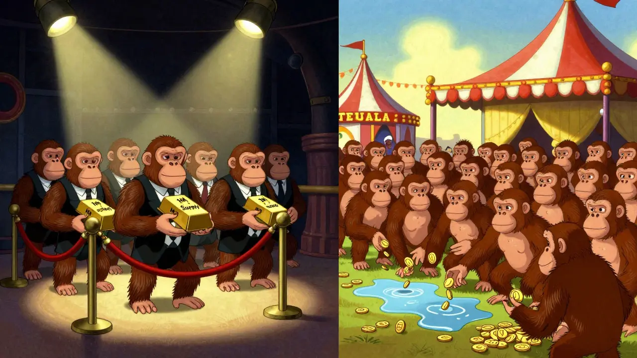 Illustration comparing exclusive vs crowded crypto token clubs