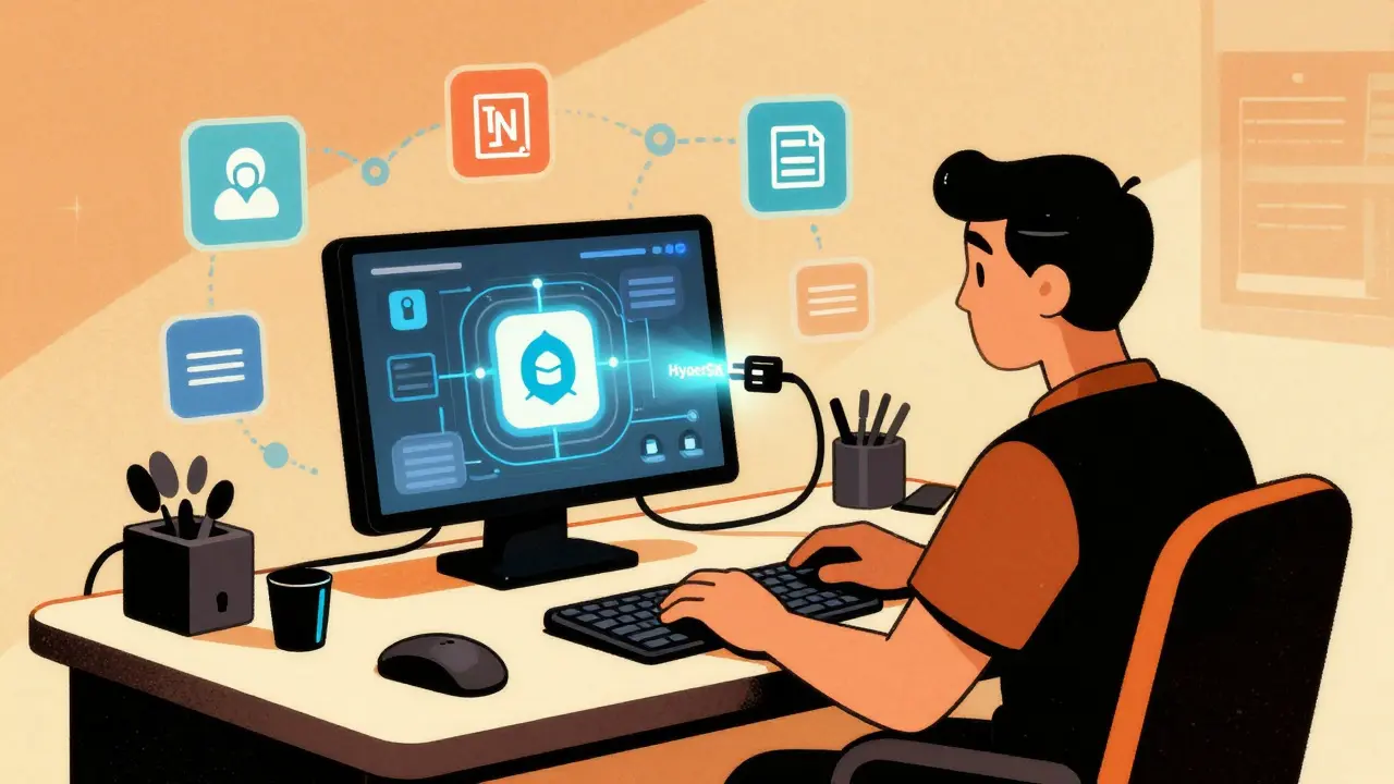 Illustration of a developer using HyperSDK to build an AI app easily