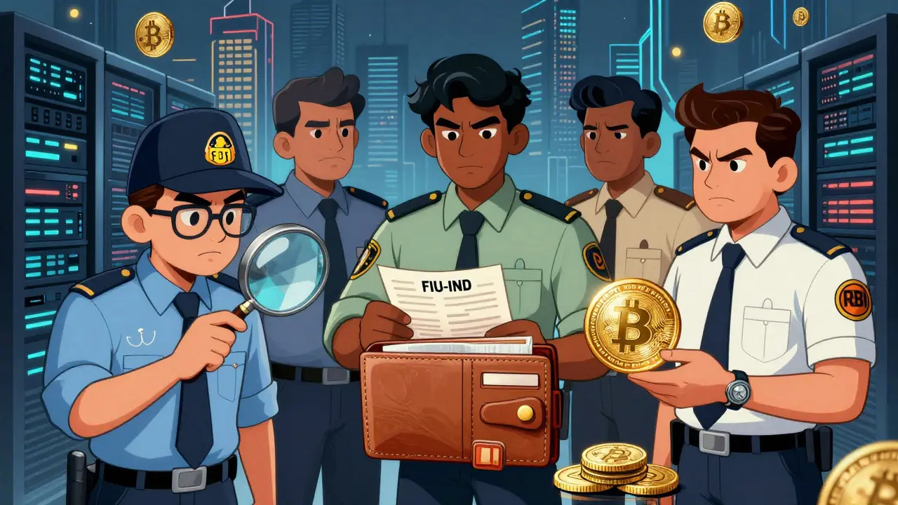 Illustration of regulators inspecting digital wallets