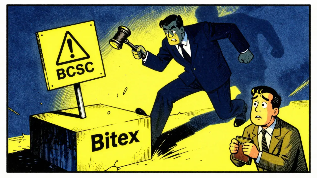Regulator shadow looming over unstable Bitex platform with warning signs