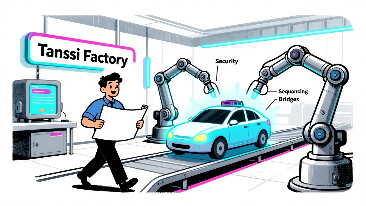 Vintage illustration of Tanssi factory instantly building appchains for developers