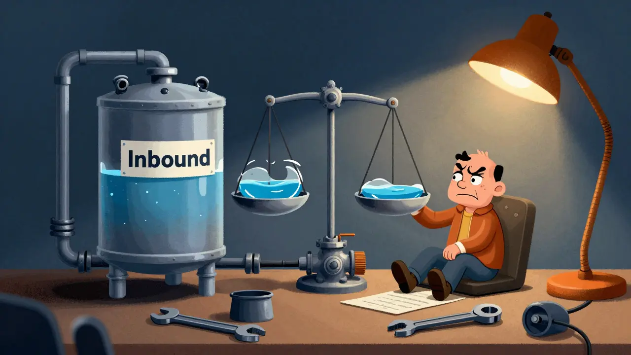 Character struggling to balance water levels in tanks representing liquidity
