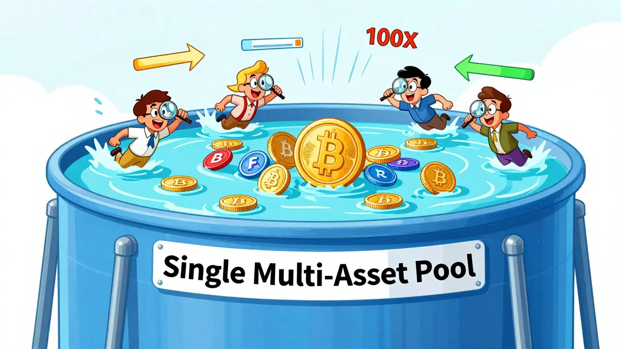 Illustration of a unified multi-asset liquidity pool with high leverage