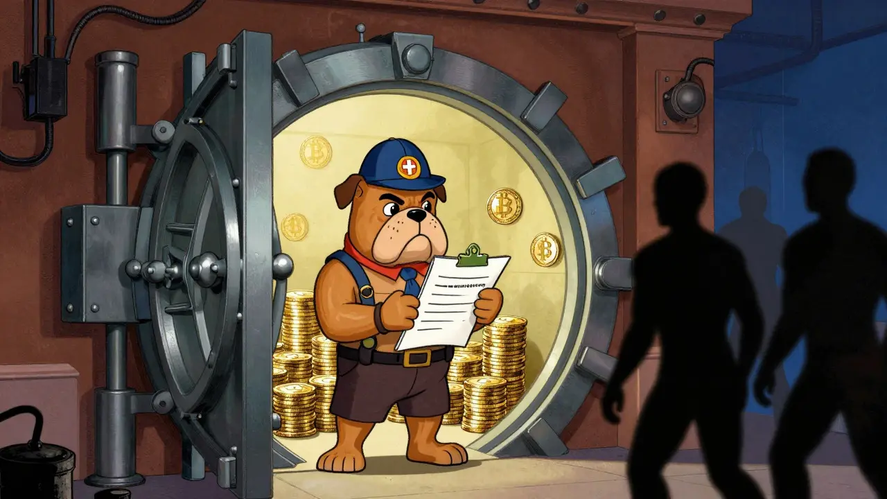 Illustration of strict AML compliance guarding clean crypto assets