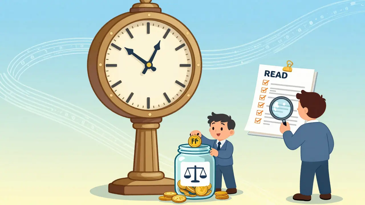 Vintage cartoon showing a clock tower and characters calculating token averages