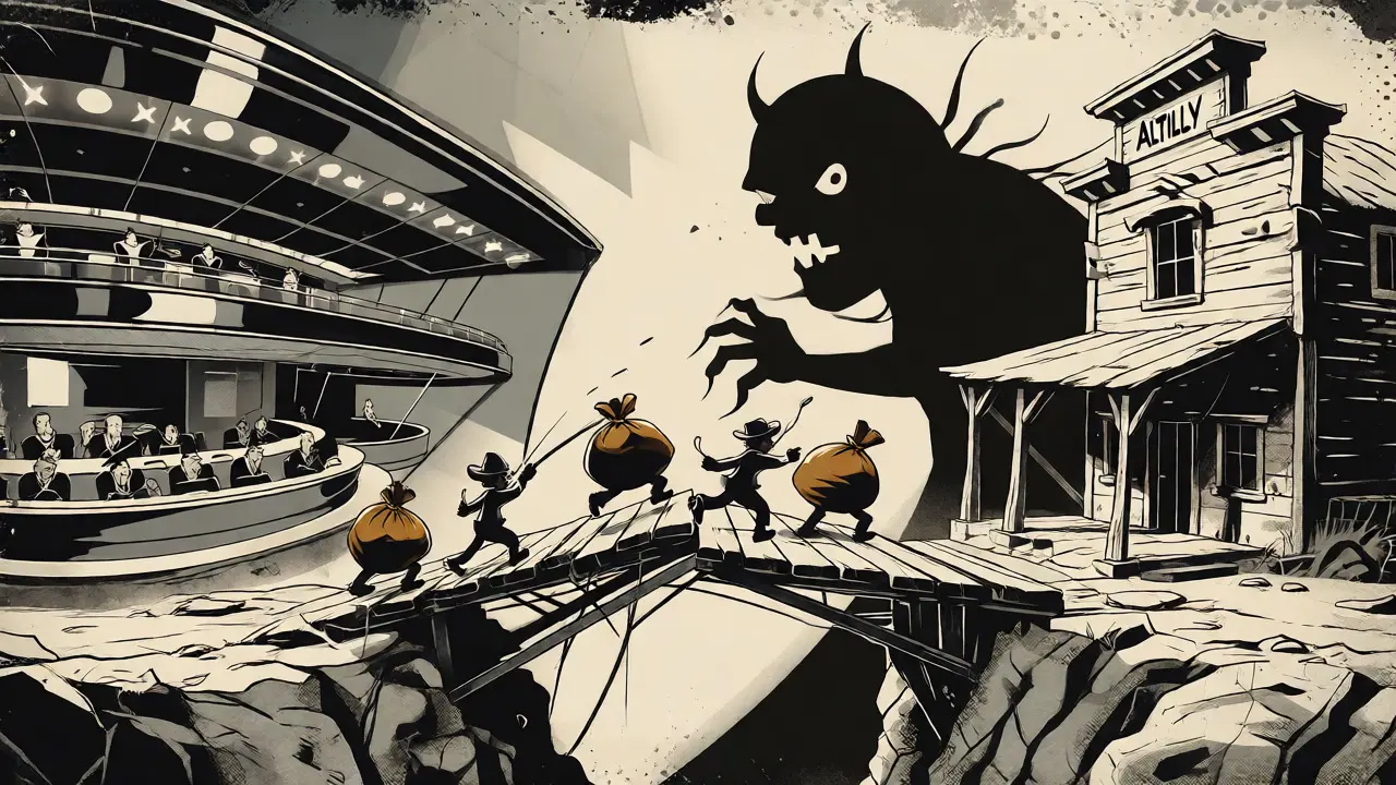 Cartoon illustrating Altilly's low liquidity and security risks with a cracking bridge.