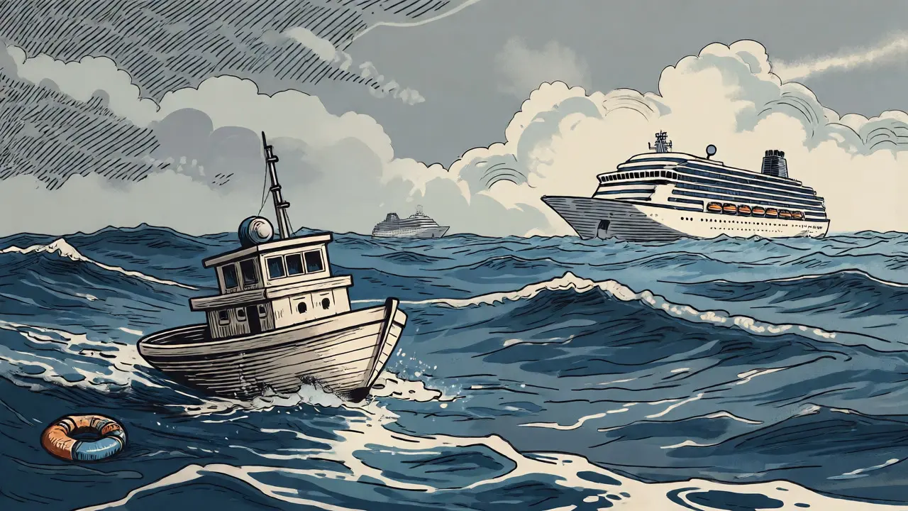 Tiny boat in a vast empty ocean representing low crypto liquidity.